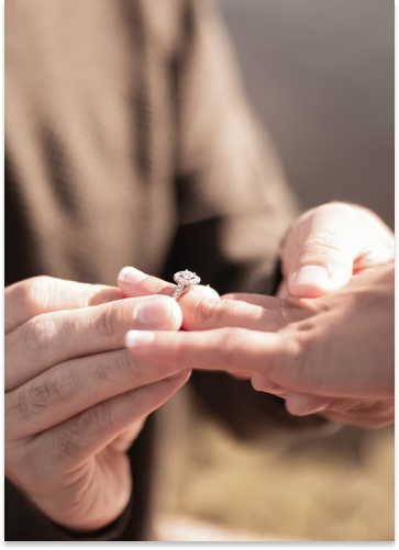 Placing an engagement ring on finger